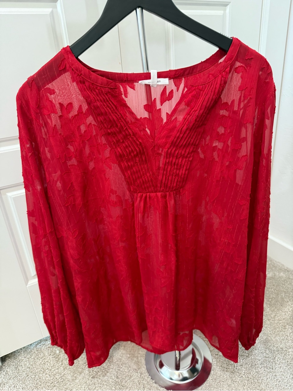Maurices Red Sheer Pintuck V-Neck Blouse